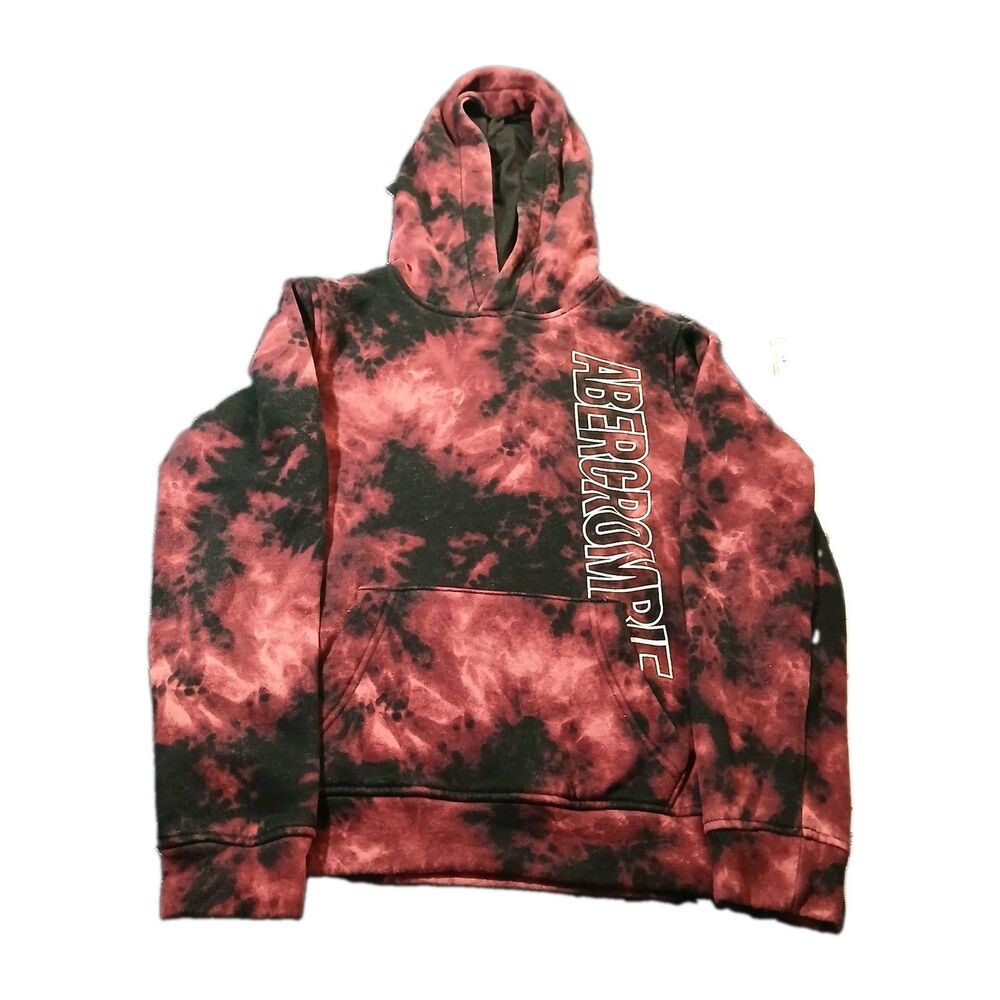 Abercrombie Kids Red Black Tie Dye Pullover Hoodie Sweatshirt Logo Size 13/14
